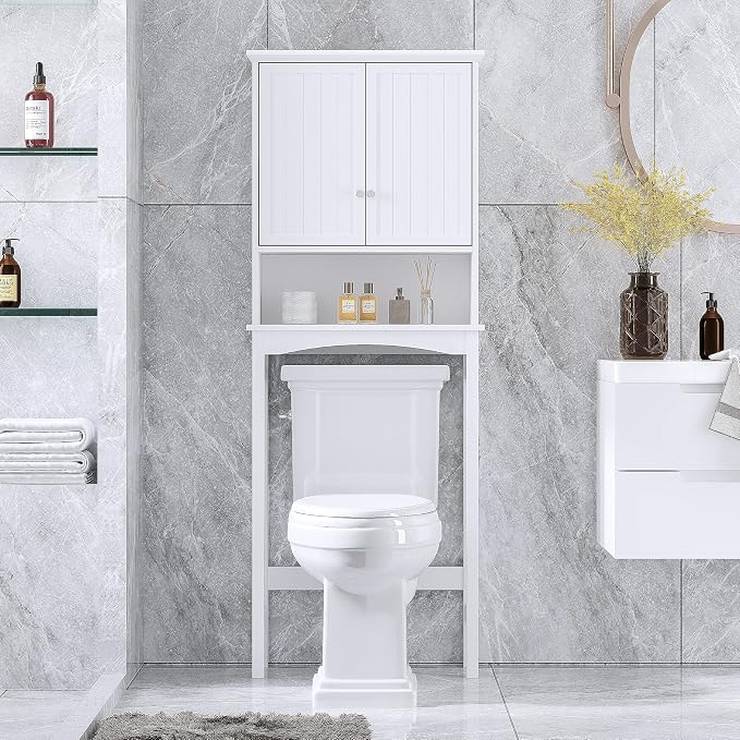 UTEX Over The Toilet Storage Cabinet, Bathroom Above Toilet Cabinet Organizer with Adjustable Shelves, White