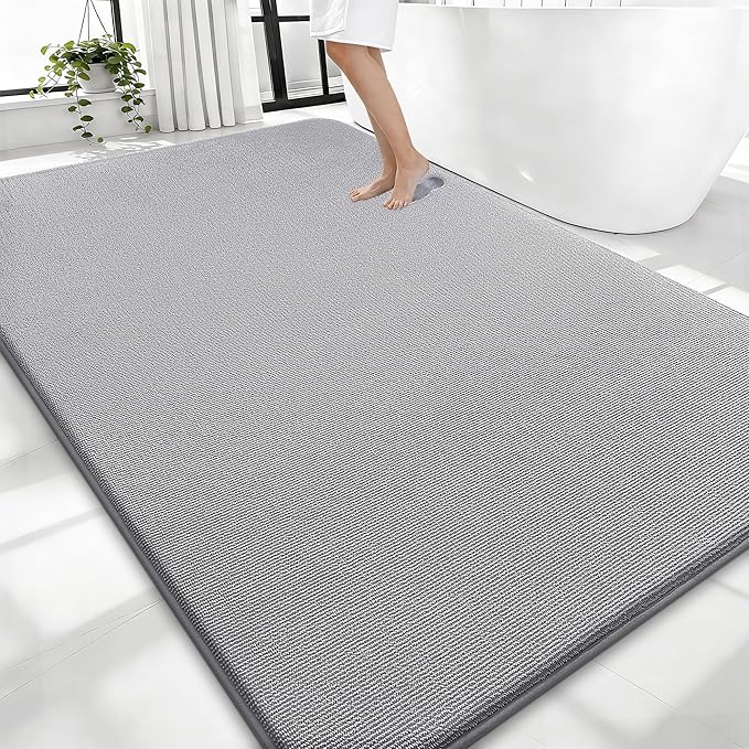 OLANLY Thick Memory Foam Large Bathroom Rugs 70x46, Extra Soft Absorbent Bath Rug, Quick Dry Bath Mats, Non-Slip, Machine Washable Carpet for Bathroom, Tub and Shower, Home Decor Accessories, Grey