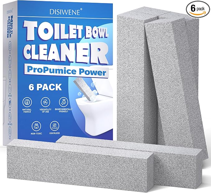 DISIWENE Pumice Cleaning Stone with Handle Toilet Bowl Cleaner Hard Water Ring Remover for Bath/Pool/Kitchen/Household Cleaning (6, 6 Pack (No Handle))