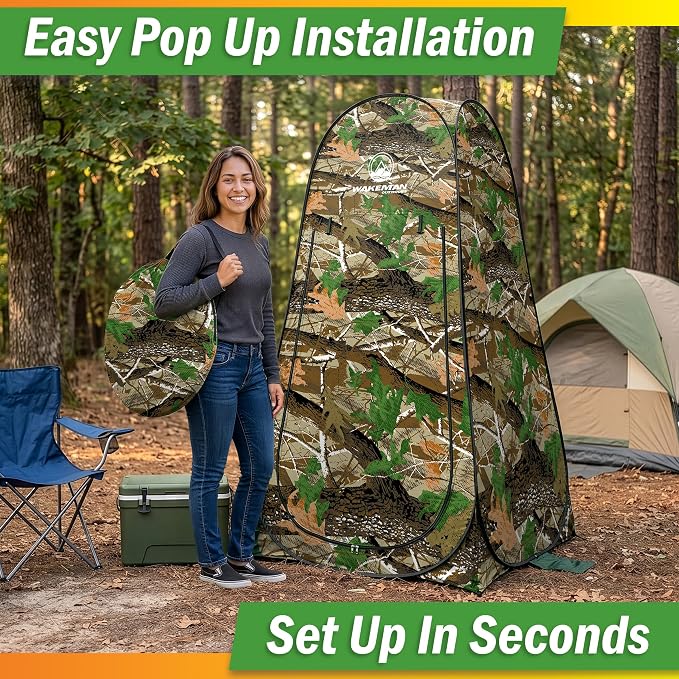 Wakeman Pop Up Changing Tent, 3.3 x 3.3 x 6.2ft, Camping Shower Tent for Portable Toilet Stall or Dressing Room with Carry Bag for Camping, Beach, or Tailgate, Polyester