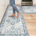 GENIMO Kitchen Rugs Non Slip Washable, 2PCS Kitchen Mats for Floor, Cushioned Standing Mat, Kitchen Runner Rug Floor Mat for Kitchen Decor, Laundry, Sink, Entryway, Home, 24"x36"+24"x72", Blue