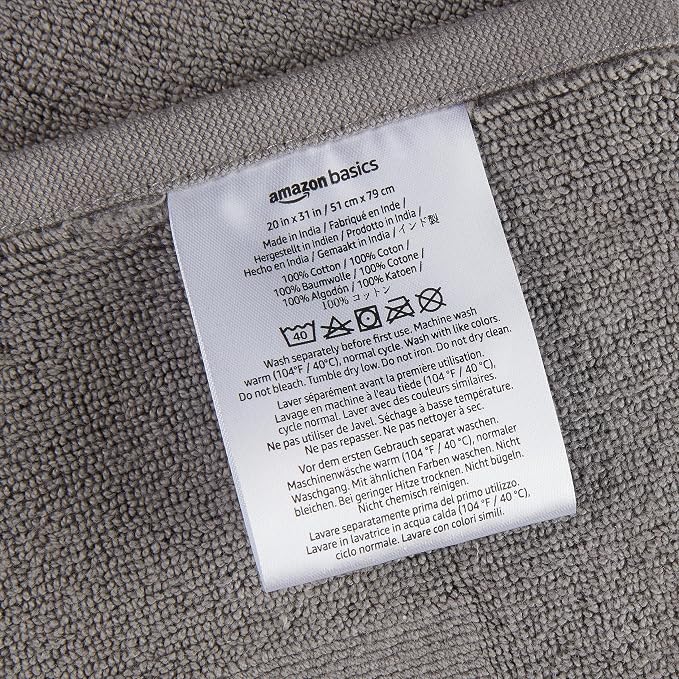 Amazon Basics Banded Bathroom Bath Rug Mat, Machine Washable, 100% Cotton, 31" x 20", Powder Gray