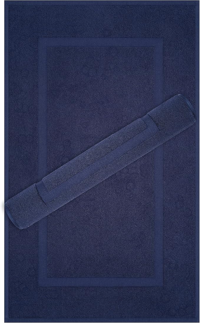 Cotton Paradise 100% Cotton Turkish Bathmat Set, Soft Absorbent Quick Dry, 2 Piece 20x34 Bathmat Floor Set, Navy Blue