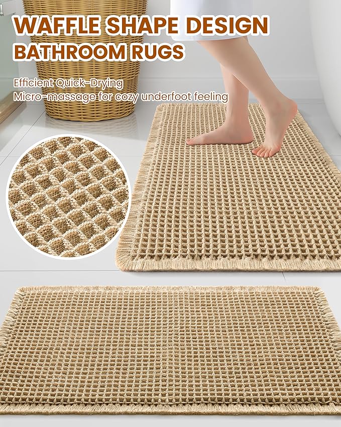 Smiry Waffle Bath Mat 47x24, Extra Soft Absorbent Bathroom Rugs, Non Slip Machine Washable Quick Dry Bath Rugs for Bathroom Floor, Tub, Shower, Home Decor Accessories, Brown