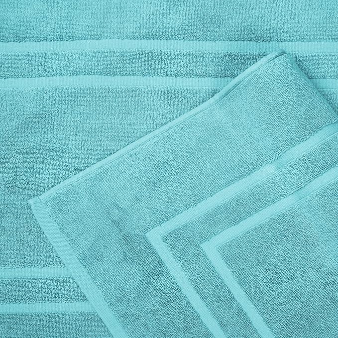 Feather & Stitch 2 Piece Towel Like Bath Mats (30x21 Inch) 100% Cotton Terry Bath Mats, Bathroom Shower Floor Mats [NOT A Bathroom Rug], Soft Absorbent Washable Mats - Aqua