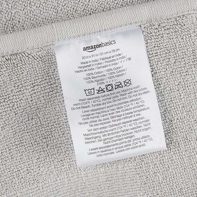 Amazon Basics Banded Bathroom Bath Rug Mat, 100% Cotton, 31 x 20 inches, Soft Silver (Pack of 2)