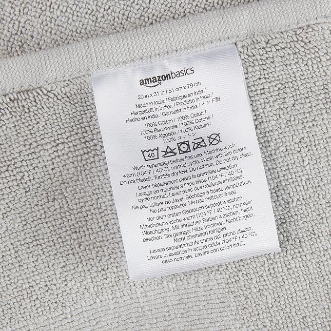 Amazon Basics Banded Bathroom Bath Rug Mat, 100% Cotton, 31 x 20 inches, Soft Silver