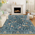 DUKINO 6x9 Rug, Washable Animal Living Room Rug with Non Slip Vintage Design, Soft Low Pile Large Carpet for Bedroom, Nursery, Dining Room, Farmhouse, Playroom, Blue