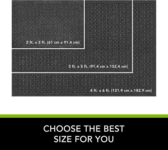 Apache Mills Textures 3' x 5' Blocks Heavy Duty Onyx Door Mat – Weather & Stain Resistant, Non-Slip, Durable Outdoor Mat – Made in USA – Superior Scraping Entrance Mat for Home or Commercial Use