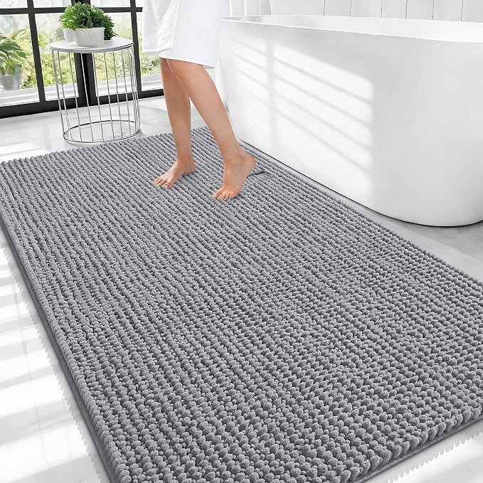 OLANLY Thick Large Bathroom Rugs 44x32, Extra Soft Absorbent Chenille Bath Rugs, Rubber Backing, Machine Wash Dry, Bath Mats for Bathroom Floor, Tub and Shower, Home Decor Accessories, Grey