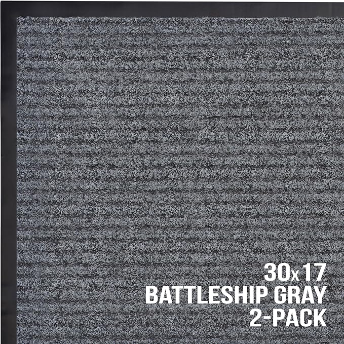 Sierra Concepts Front Door Mat Welcome Mats 2-Pack - Indoor Outdoor Entryway Mats for Shoe Scraper, Ideal for Inside Outside Home High Traffic Area, Battleship Gray 30 Inch x 17 Inch