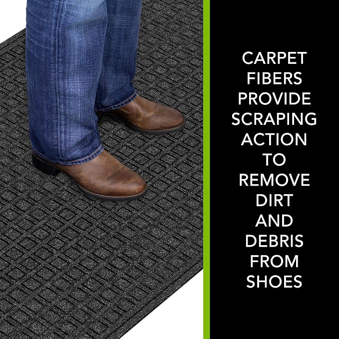 Apache Mills Textures 3' x 5' Blocks Heavy Duty Onyx Door Mat – Weather & Stain Resistant, Non-Slip, Durable Outdoor Mat – Made in USA – Superior Scraping Entrance Mat for Home or Commercial Use