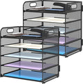Supeasy 2 Pack 5-Tier Desk Organizer with Handle Mesh Desk File/Paper Organizer Letter Tray for Office, School, Classroom and Home Easy Installation, Black