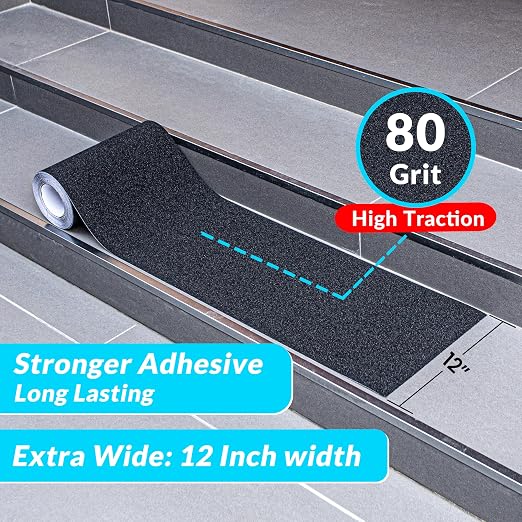 LifeGrip Stay on Track Anti Slip Traction Tape, 12 Inch x 30 Foot - Best Grip, Friction, Abrasive Adhesive for Stairs, Tread Step, Indoor, Outdoor (Tape, 12" X 30')