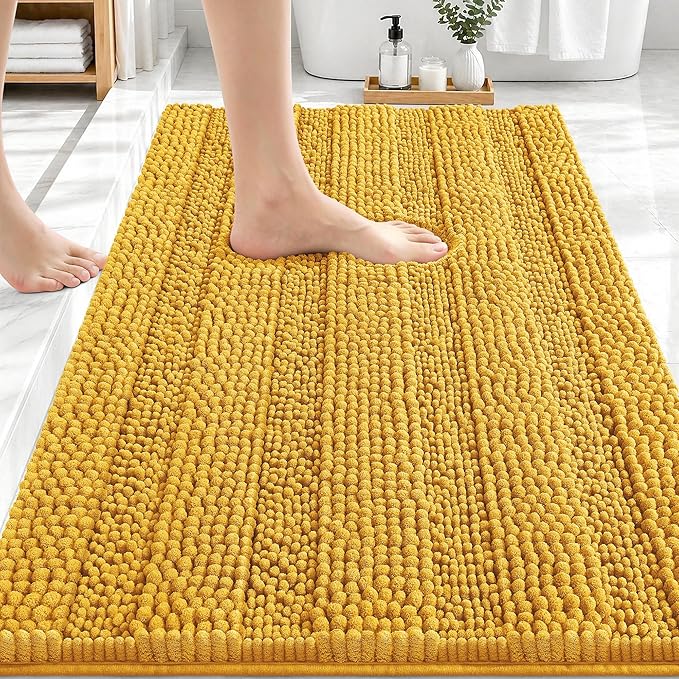 OLANLY Thick Bathroom Rugs 30x20, Extra Soft Absorbent Chenille Striped Bath Rugs, Rubber Backing, Machine Wash Dry, Bath Mats for Bathroom Floor, Tub and Shower, Home Decor Accessories, Golden Yellow