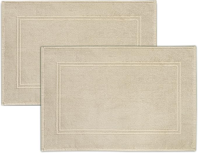 Tens Towels Pack of 2 Bath Mats 100% Cotton, 20 x 32 Inches, Super Absorbent, Hotel Quality Premium Floor Towels, Luxurious, Soft & Quick Dry, Not a Bathroom Rug, Beige