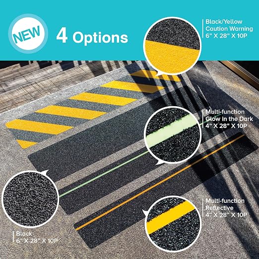 LifeGrip Anti Slip Traction Treads (10-Pack), 6" X 28", Yellow and Black, Best Grip Tape Grit Non Slip, Outdoor Non Skid Tape, High Traction Friction Abrasive Adhesive for Stairs Step
