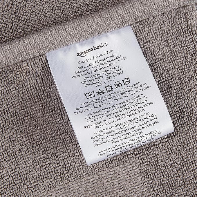 Amazon Basics Banded Bathroom Bath Rug Mat, Machine Washable, 100% Cotton, 31" x 20", Light Gray
