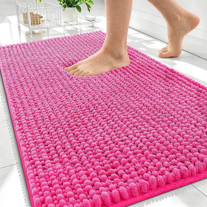 OLANLY Thick Bathroom Rugs 30x20, Extra Soft Absorbent Chenille Bath Rugs, Rubber Backing, Machine Wash Dry, Bath Mats for Bathroom Floor, Tub and Shower, Home Decor Accessories, Hot Pink
