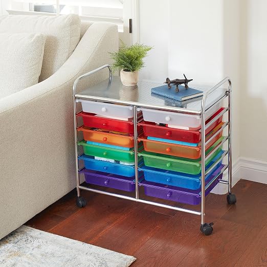 ECR4Kids 12-Drawer Value Mobile Storage Utility Cart, Craft Organizer, Assorted