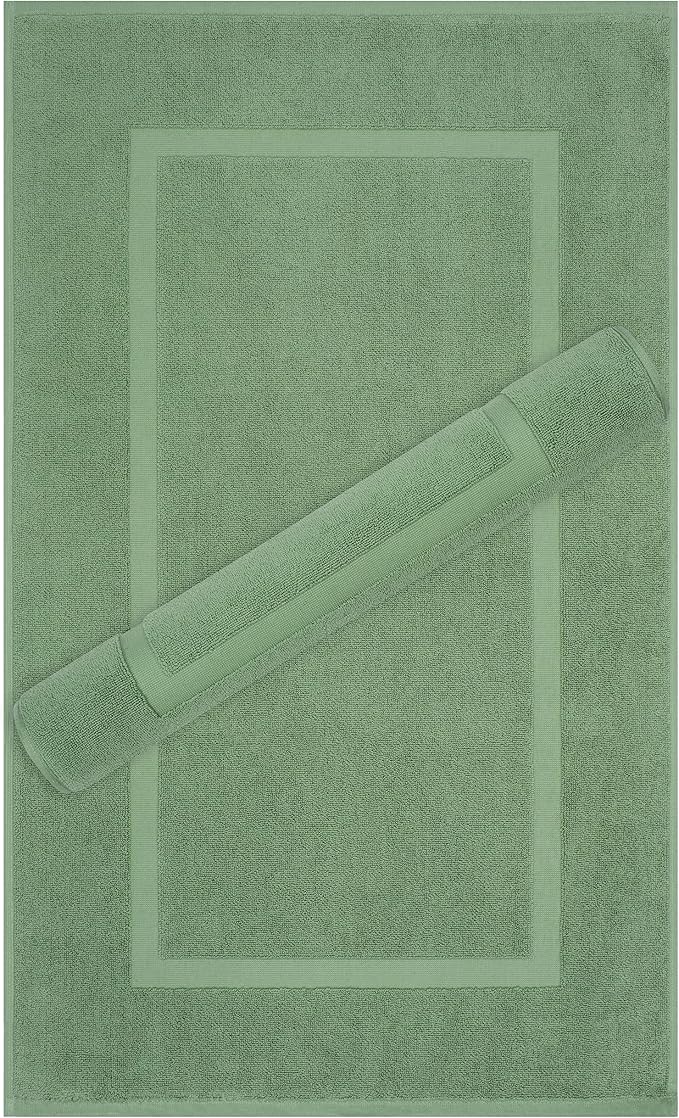 Cotton Paradise 100% Cotton Turkish Bathmat Set, Soft Absorbent Quick Dry, 2 Piece 20x34 Bathmat Floor Set, Sage Green