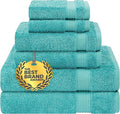 Cotton Paradise 100% Cotton Turkish Towel Set, Soft Absorbent Quick Dry, 6 Piece Towel Set, Turquoise