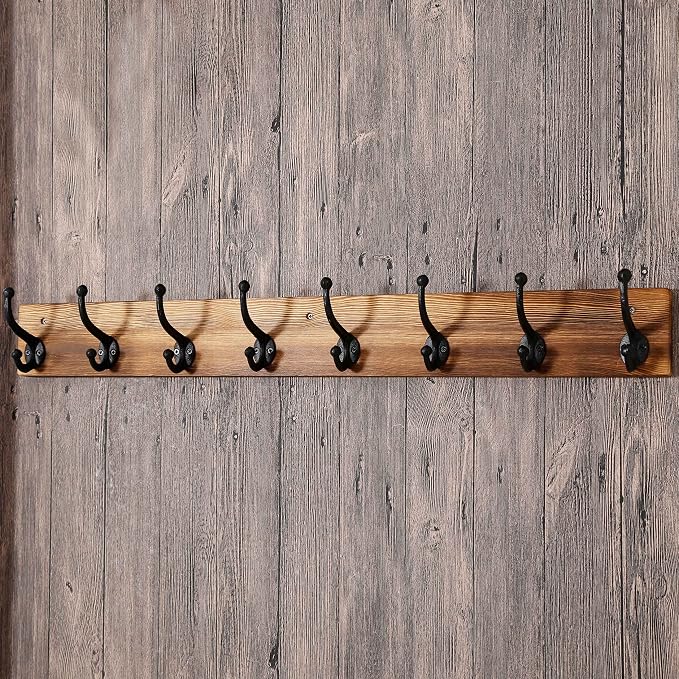 WEBI Rustic Coat Rack Wall Mount,35.43" Long 8 Cast Iron Coat Hooks Wall Mounted,Heavy Duty Wall Coat Hanger Hooks for Hanging Coats,Clothes,Brown,2 Packs