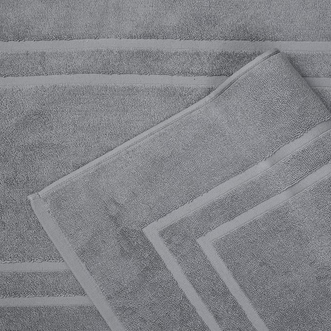 Feather & Stitch 2 Piece Towel Like Bath Mats (30x21 Inch) 100% Cotton Terry Bath Mats, Bathroom Shower Floor Mats [NOT A Bathroom Rug], Soft Absorbent Washable Mats - Dark Grey