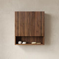 USHOWER Dark Walnut Bathroom Wall Cabinet, Thickened MDF Medicine Cabinet with 2 Fluted Doors & Open Shelf, Over the Toilet Storage Cabinet for Laundry Room, Living Room, Kitchen, Wall Mounted