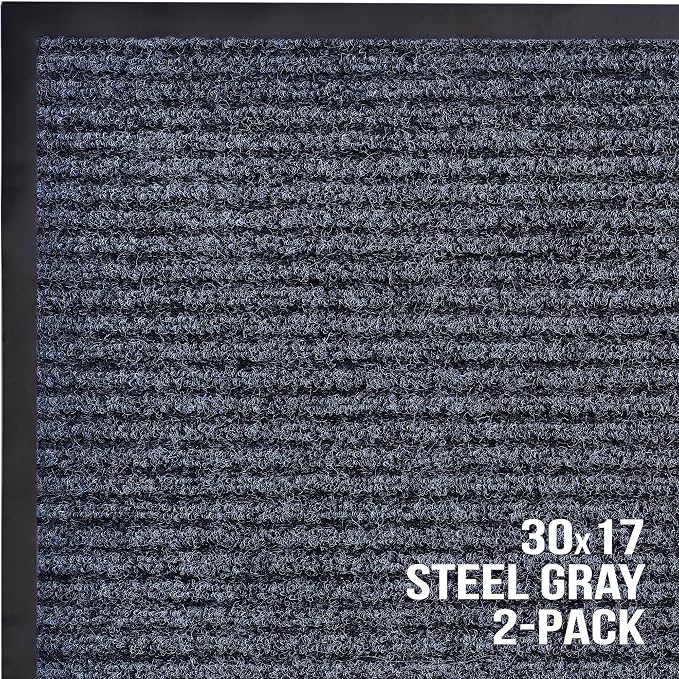 Sierra Concepts Front Door Mat Welcome Floor Mats - Entryway Indoor Outdoor Entrance Doormat, Patio, Porch, Muddy Shoe, Inside Outside Low Profile, 30x17 inches, 2-Pack Gray