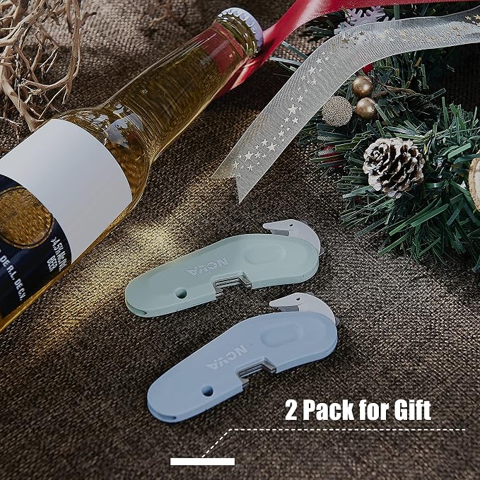 2 Pack 3-in-1 Magnet Nova Disposal Pop-open Cutter Mini Box Cutter with Safety Concealed Blade, Keychain Box Opener