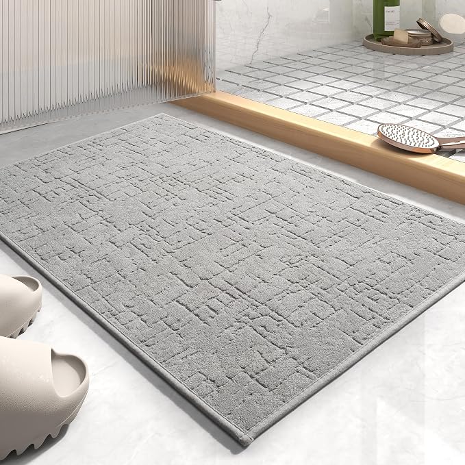 AMOAMI-Bath Mat-Absorbent Quick Dry Bathroom Floor Mats-Washable Rubber Backing Bath Mats for Bathroom Rugs Fit Under Door-Bath Rug for in Front of Sink Bathtub Shower Room, Grey 20''x32''