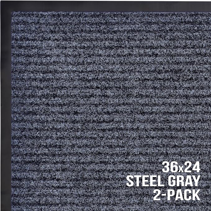 Sierra Concepts Front Door Mat Welcome Floor Mats - Entryway Indoor Outdoor Entrance Doormat, Patio, Porch, Muddy Shoe, Inside Outside Low Profile, 36x24 inches, 2-Pack Gray